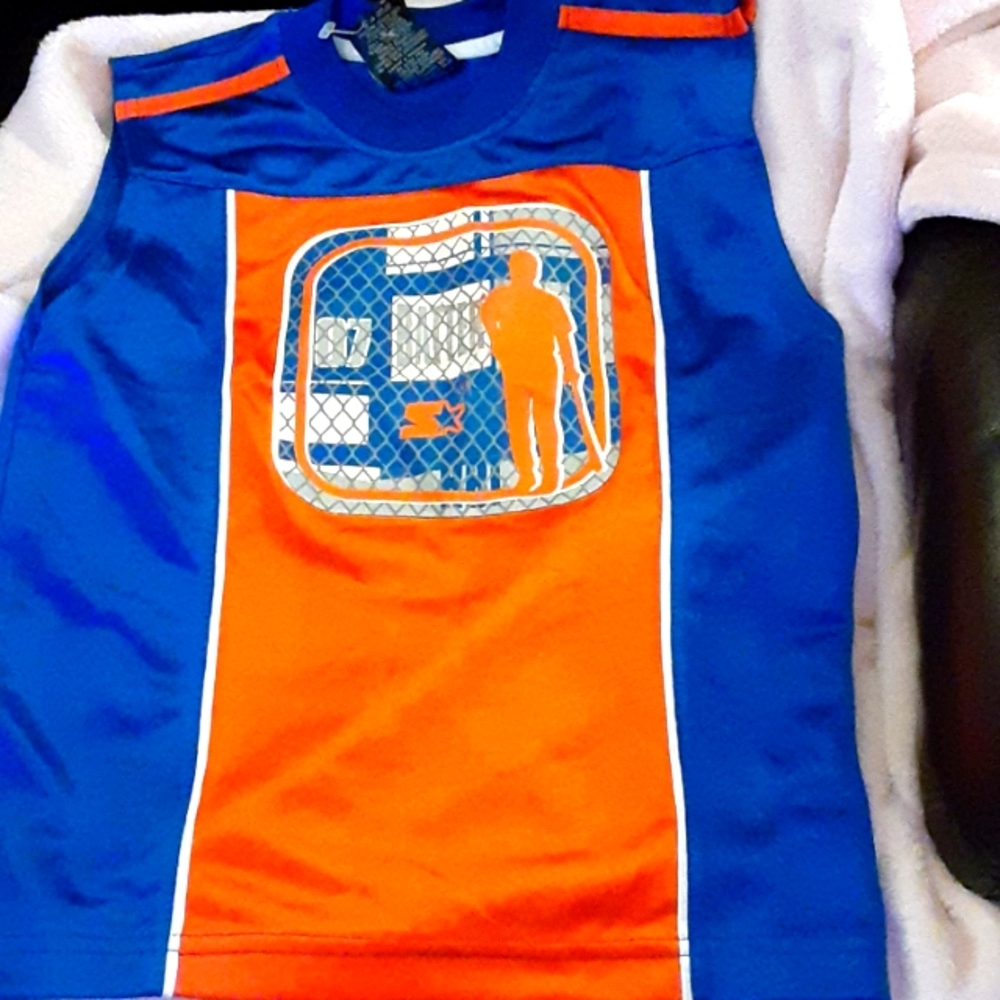 Starter sleeveless baseball shirt blue orange white round neck BATTER Small 4 …